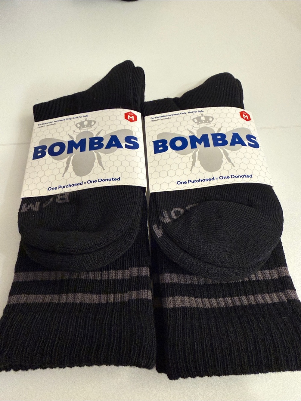 Bombas unisex Black Crew Athletic Socks with Gray Stripes